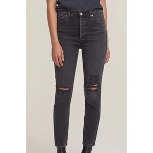 AGOLDE Nico High Rise Distressed Slim Jeans Faded Black Womens 24
